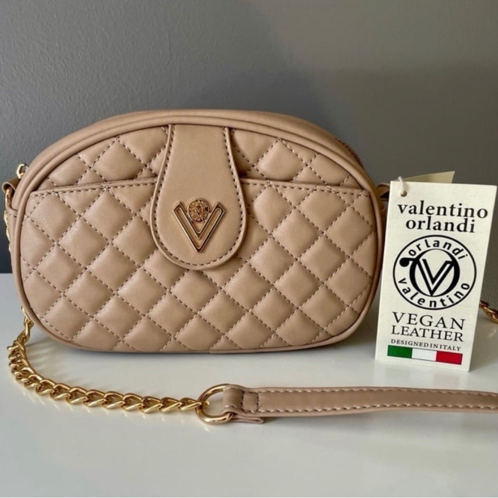 Valentino Orlandi Tan Quilted Vegan Leather Bag